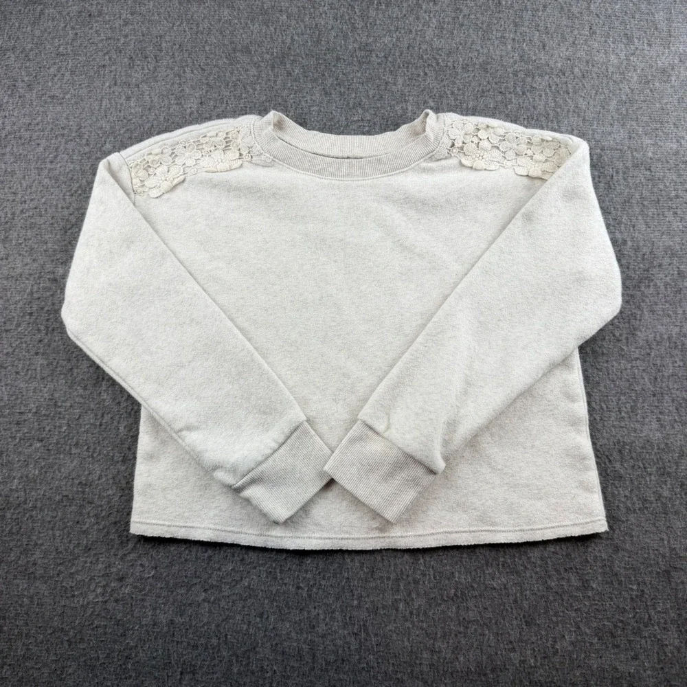 OshKosh B'gosh Sweatshirt Girls 10 Oatmeal Lace Shoulder Crochet Pullover Long